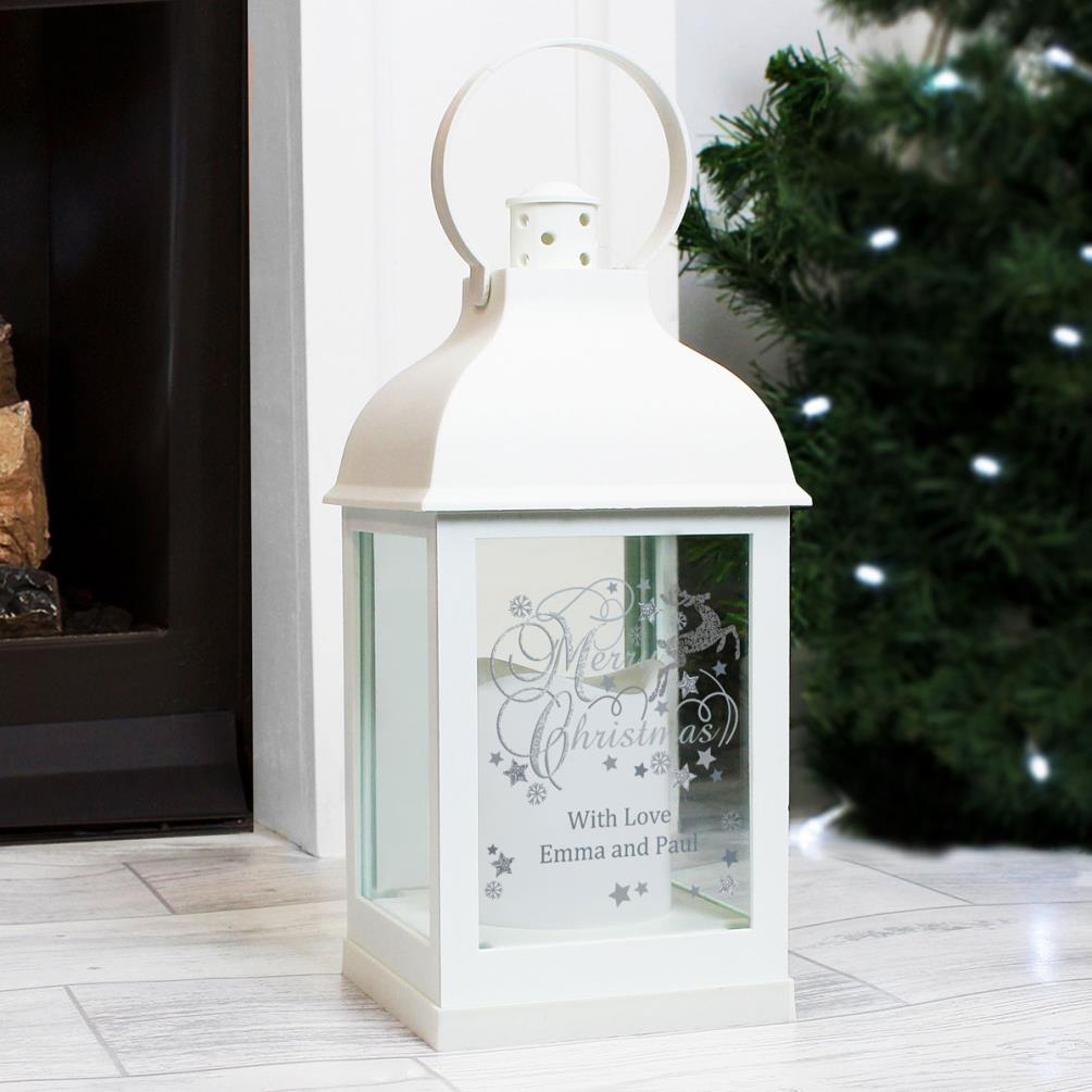 Personalised Silver Reindeer White Lantern Extra Image 1